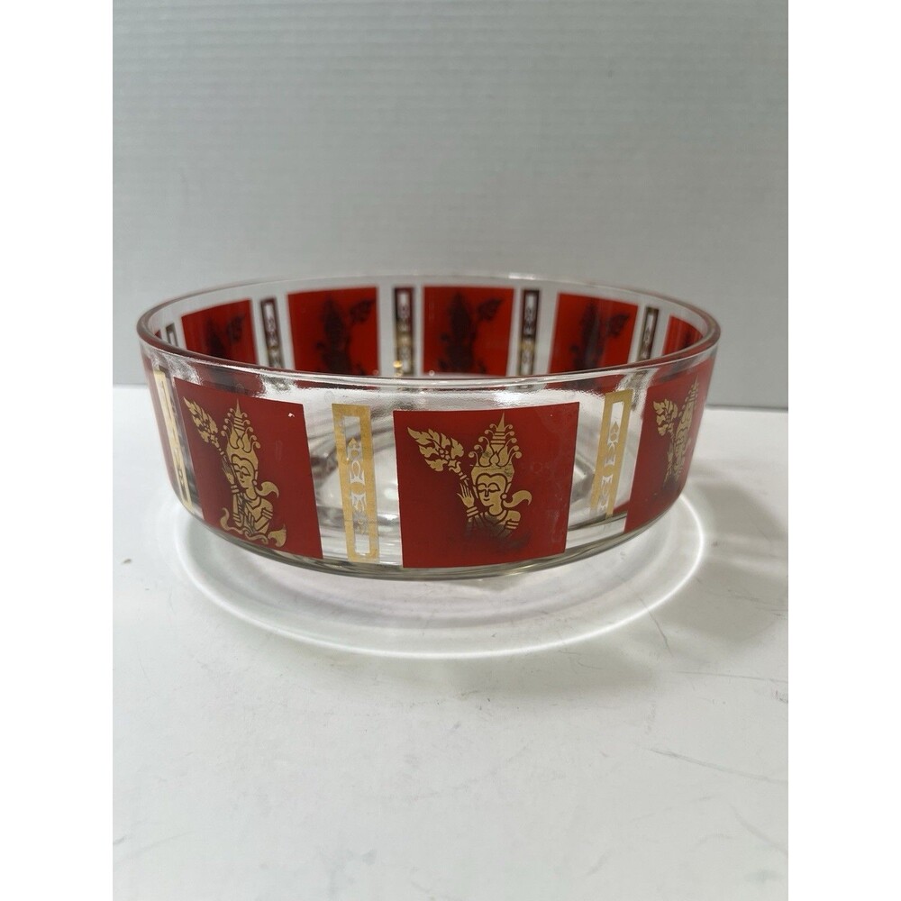 Vintage MCM Red Gold Thai Goddess Salad Serving Mixing Master Chip Bowl 22k